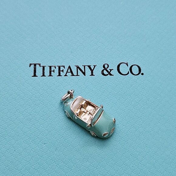 RARE Tiffany & Co. Blue Ename Convertible Car Sport Silver Pendant Charm - Picture 5 of 7